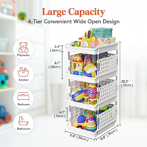 White 4-Tier Stackable Storage Baskets - Multifunctional Organizer for Kitchen, Closet & RV - Lifewit Variation of THIS listing