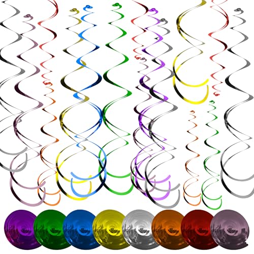 40PC Colorful Ceiling Decorations Hanging Swirl Decorations Hanging Plastic Streamer Ceiling Swirl Foil Decorations Rainbow Hanging Swirl Decorations for Party Anniversary Wedding Graduation