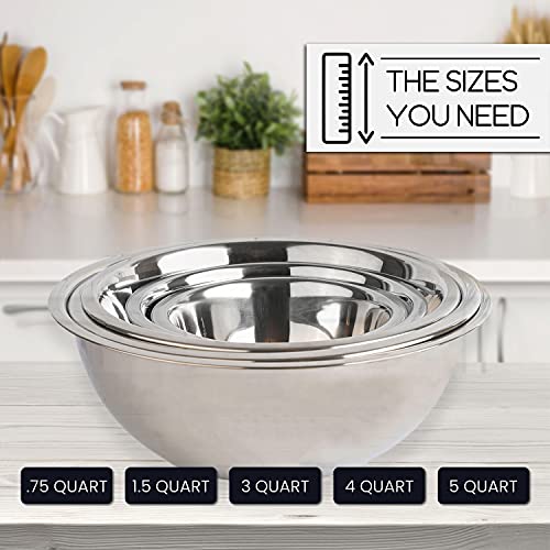 Stainless Steel Mixing Bowls Set - 5 Pieces - Silver Kitchen Food Prep & Storage