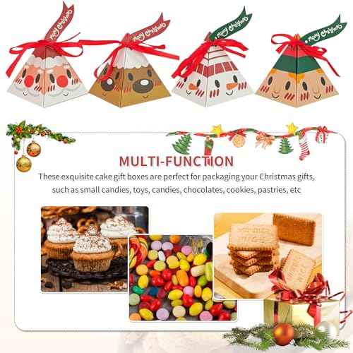 24PCS Candy Boxes, 4 Styles Treat Gift Boxes with Ribbon - Xmas Paper Boxes for Party Supplies