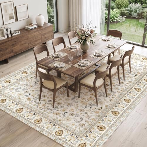 Fixwal 8x10 Beige Washable Area Rug for Living Room Non-Slip Vintage Boho Style