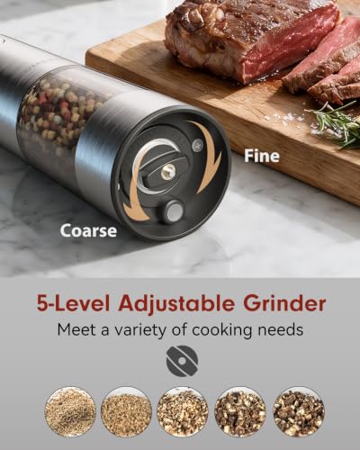 Rechargeable Salt and Pepper Grinder Set - Large Capacity, Silver