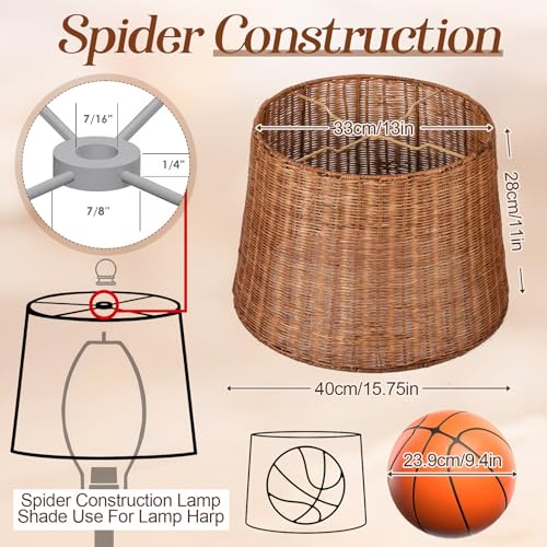 Kittmip 13" Top x 16" Bottom x 11" Slant Rattan Spider Lampshade Handwoven Boho Decor