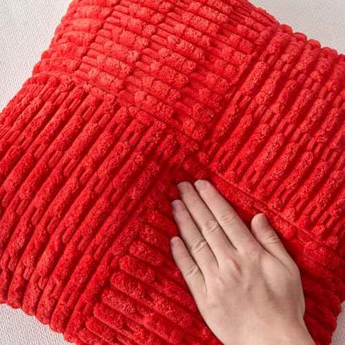 Topfinel Christmas Throw Pillow Covers Set of 2 Soft Corduroy Decorative Red Pillow Covers Textured Striped Patchwork Cushion Cases for Couch Sofa Bed Cute Aesthetic Home Decor 16x16 Inch