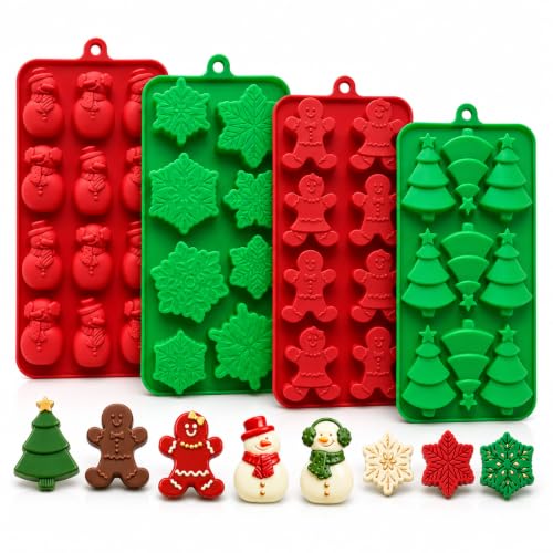 Christmas Silicone Molds 4-Pack Gingerbread Tree Snowflake Snowman Candy Chocolate Mold Set