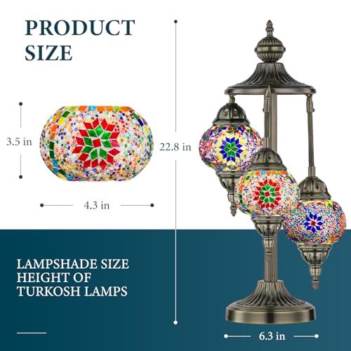 Marrakech 23" Turkish Mosaic Table Lamp with 3 Globes - Handmade, Multi-Color