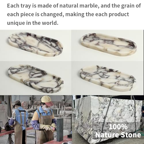 FutureStone 10x5x0.7 Inch Natural Marble Oval Tray - Calacatta Viola Design