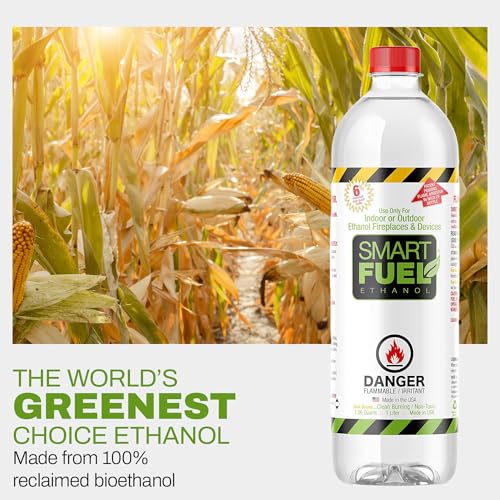SmartFuel Bioethanol Fuel - 6 Pack, 1L Each, Safe & Clean for Fire Pits & Burners