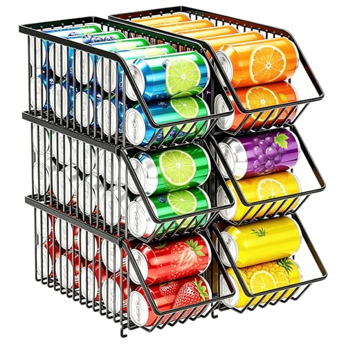 Black 6-Pack Soda Can Storage Organizer Stacking Dispenser for Fridge & Pantry