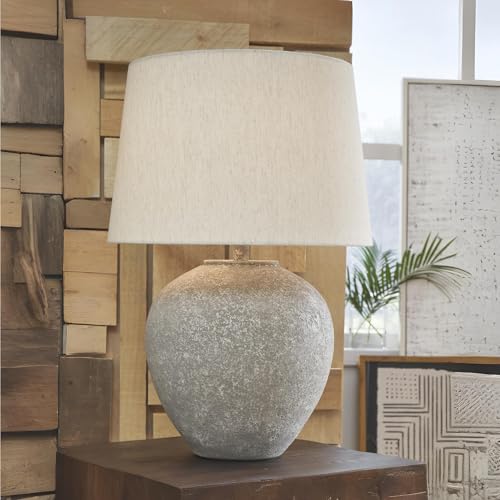 Signature Design by Ashley Dreward Table Lamp - Distressed Faux Stone Look, 26" Tall, 3-Way Lighting for Living Room & Bedroom