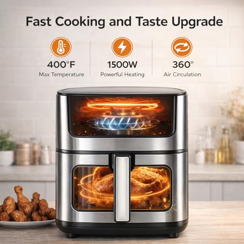 Black 6.34Qt 8-in-1 Digital Air Fryer with Visible Window and Presets