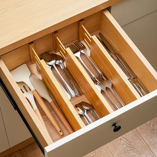 Fabsome Bamboo Drawer Dividers 6 Pack for 17-22 Inch Deep Drawers – Adjustable Baby & Clothing Organizer