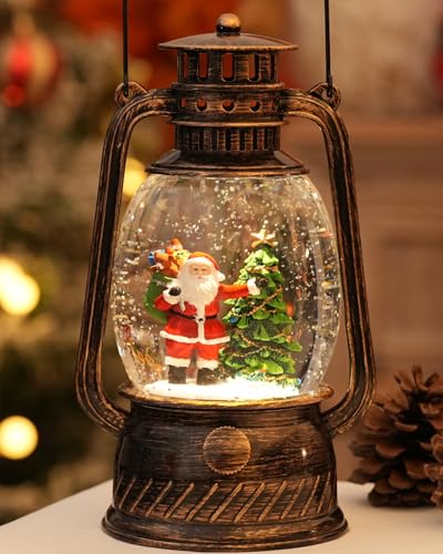 EDDO RUNNING Santa Claus Christmas Tree Snow Globe with Music & Timer - Indoor Holiday Decor