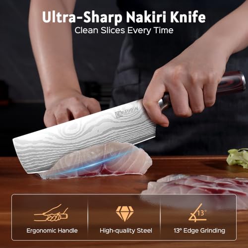 PAUDIN 7-Inch Nakiri Knife - Razor Sharp Vegetable & Meat Chef's Knife with Ergonomic Handle