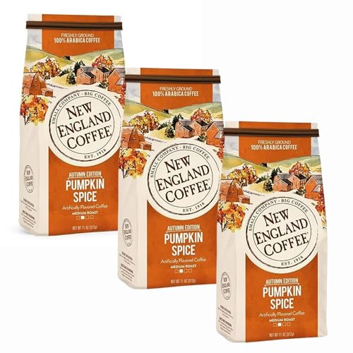New England Coffee Pumpkin Spice Ground Coffee 11oz - Pack of 3, Arabica, Kosher