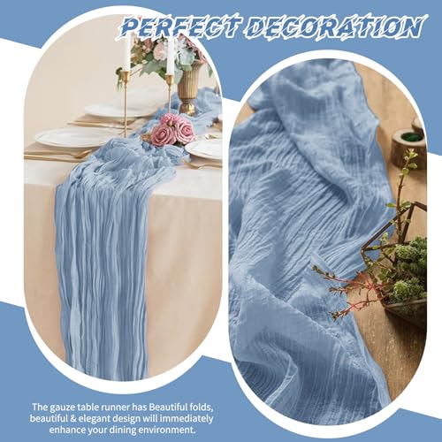 Dusty Blue Cheesecloth Table Runners 17x108 Inches - 10 Pack for Wedding & Party Decor
