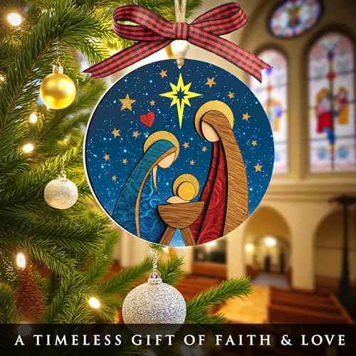 Nativity Christmas Layered 3D Ornament ? Religious Holy Family Ornament with Bethlehem Star, Christian Tree Decoration, Catholic Religious Gifts for Women Men, Christmas Ornaments 2025