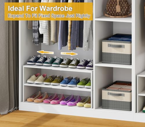 White 2-Tier Expandable Shoe Rack Organizer - 1 Pack, Sturdy Iron & Wood, Small Space Storage