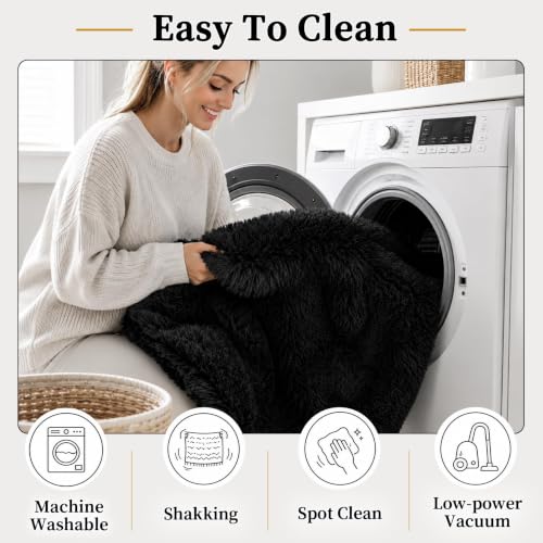 Black 8x10 Shag Area Rug - Ultra Soft Washable Modern Carpet for Living Room & Bedroom