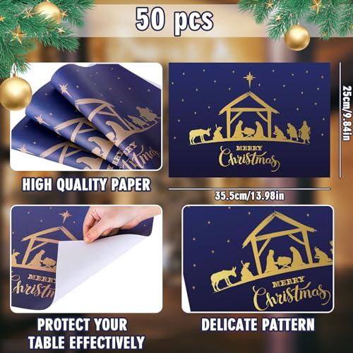 AnyDesign 50 Pack Christmas Placemats - Nativity Scene Disposable Table Mats 14 x 9.8 in