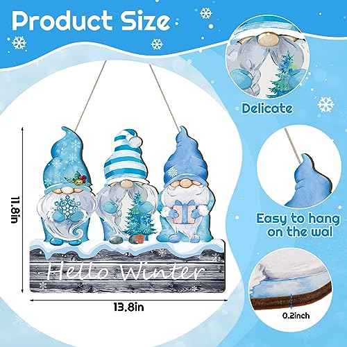 Auidy_6TXD Hello Winter Welcome Door Sign, Gnomes Winter Christmas Door Hanging Signs Farmhouse Home Sign for Home Porch Front Door Indoor Outdoor