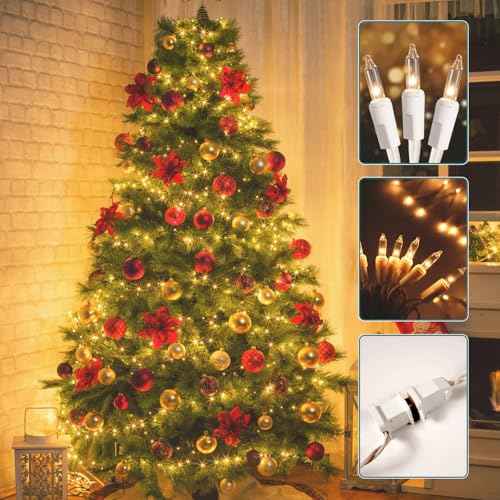 Christmas Lights,100 Count Warm White Lights with White Wire,21ft UL Certified Tree String Lights for Indoor Outdoor Christmas Decoration,Home Garden,Party Decorations