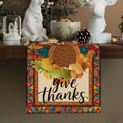 Turkey Thanksgiving Table Runner Seasonal Fall Kitchen Dining Linen Table Decoration for Indoor Outdoor Home Party Decor 13 x 72 Inch