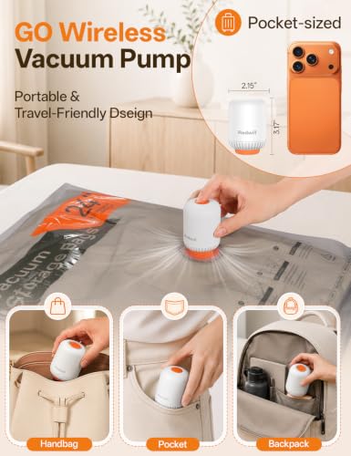 15 Pack Travel Vacuum Storage Bags with Rechargeable Cordless Pump - Combo Size