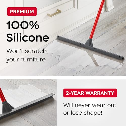 Heavy Duty 24-Inch Floor Squeegee - Push & Pull Silicone Floor Cleaner with Adjustable Handle - Ideal for Concrete and Tile Floors - Pack of 1