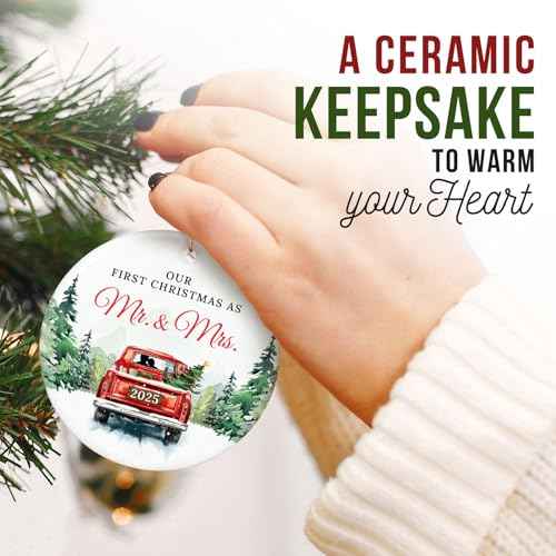 ZAGKOO First Christmas Married Ornament 2025 - Wedding Gifts for Couples 2025 - Mr and Mrs Gifts - Wedding Gift - Bridal Shower Gift for Married Newlywed Couples Bride Him Her - 1st Christmas Keepsake