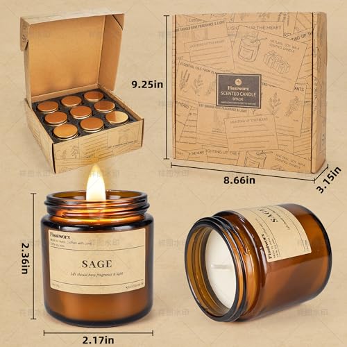 TOBACCO/Amber/Vanilla Soy Candles, 9 Pack - Long-Lasting 270 Hours