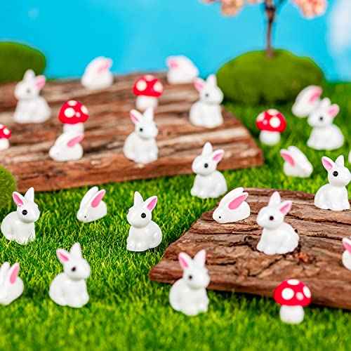 Miniature Rabbit Figurines, 100Pcs Mini Resin Bunny Animals Toy, Miniature Rabbit for Landscape Ornaments Garden Decor Potted Plant,Cake Topper Decoration