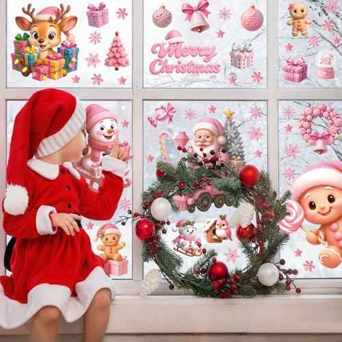 182PCS Christmas Window Clings for Glass, Cute Santa Claus Gingerbread Man Snowman Stickers Xmas Window Decals for Wtiner Christmas Holiday Party Home Office Classroom Decorations