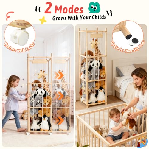 Stuffed Animal Storage Organizer with Wheels & Large Capacity - Toy Keeper for Playroom & Nursery