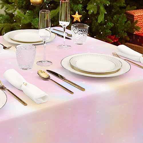 Agltp Pastel Rainbow Tablecloth, Plactic Pastel Table Cloths for Parties Disposable, Rectangle Pink Rainbow Table Cloths for Parties Decoration Birthday Christmas Baby Shower Party 54 x 108 Inches