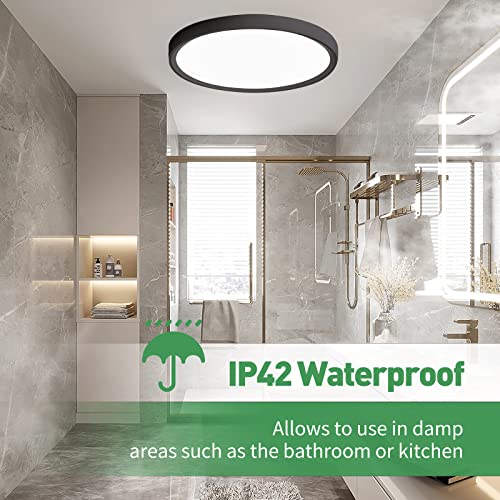 FY WISDOM FLY 12-Inch Black 6-Pack LED Flush Mount Ceiling Lights, 24W, 2520LM, 3-CCT Adjustable