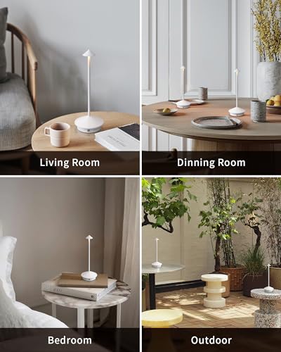 Cordless LED Table Lamp Set of 2 - Portable White Desk Lamps with Touch Control