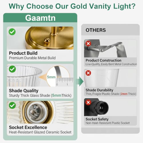 Gold 3-Light Bathroom Vanity Light Fixture with Ribbed Glass - Wall Sconce - Variation of THIS listing