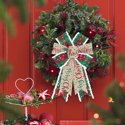 Heureppy Velvet Plaids Words Christmas Wreath Bows 2 Pack - Green Red Holiday Decor