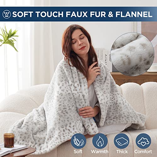 Westinghouse Heated Throw Blanket 50x60 Inches Grey Leopard ETL Certified - Cozy Electric Blanket