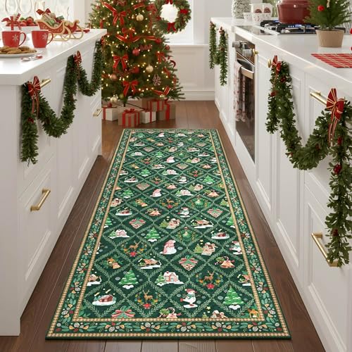 Acapet 6ft Green Christmas Runner Rug for Hallway & Kitchen Non Slip Washable