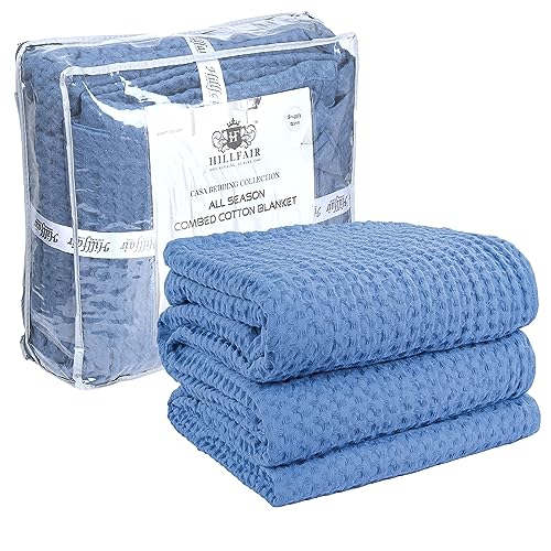 Oversized King Cotton Blanket 120x120 Sky Blue All Season Waffle Bed Cover