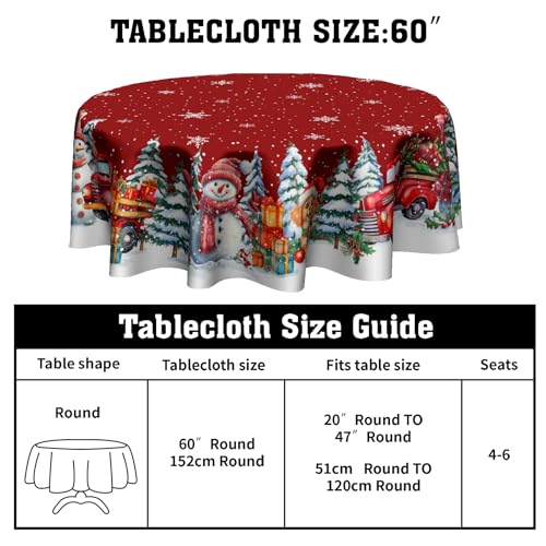 Kawani 60-Inch Christmas Round Tablecloth Snowman Red Truck Snowflakes, Xmas Decor