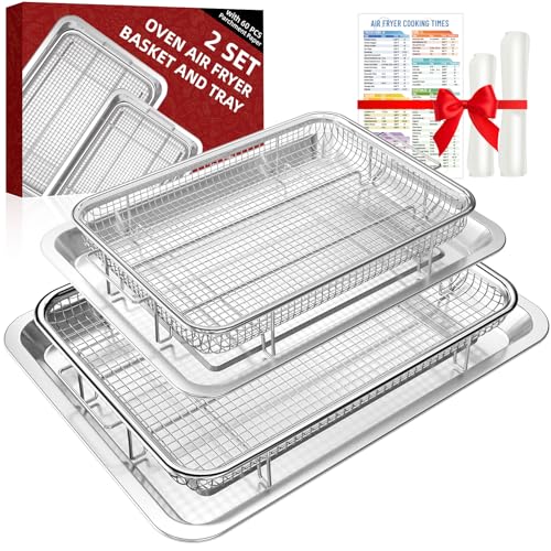 DEGOVIN Silver Air Fryer Basket & Tray Set for Oven - L+M Sizes, Includes Cooking Guide