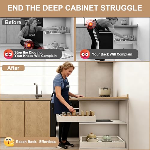 White Expandable Pull Out Cabinet Organizer 7-11 W x 17-24 D Adhesive