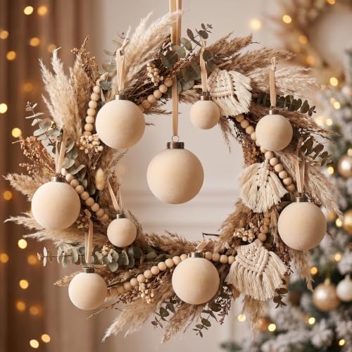 ZenNex 9Pcs Velvet Christmas Balls Ornaments Beiges 2.36in
