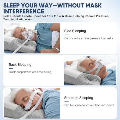 GasGbb White Adjustable Memory Foam CPAP Pillow with Cooling Cover & Mask Cutouts