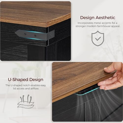 Large Wooden Toy Chest with Safety Hinges - Black Walnut Finish, 47.2 Inches