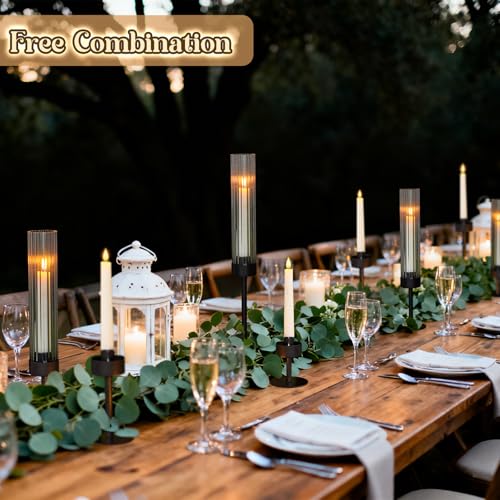 Metal & Acrylic Taper Candle Holders with Ribbed Design - Hurricane