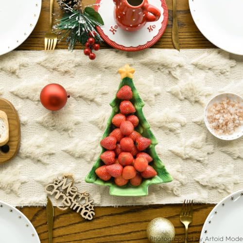 Artoid Mode Christmas Table Runner 13x72 Inch Beige Faux Fur Jacquard Holiday Decor